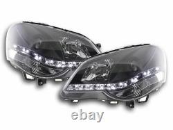 Vw Polo 9n3 Black Projector Headlights With Drl Daytime Driving Lights 2005-2009
