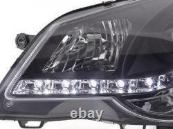 Vw Polo 9n3 Black Projector Headlights With Drl Daytime Driving Lights 2005-2009