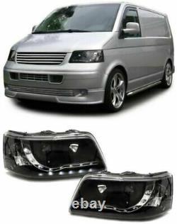 Vw T5 Black Projector Headlights With Drl Daytime Driving Lights Rhd 2003-9/2009