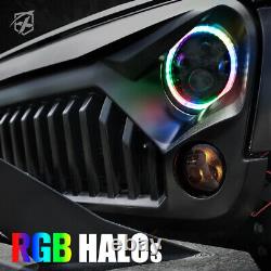 Xprite 7 90W CREE LED Headlights with RGB Dancing Halo for Jeep Wrangler JK TJ LJ