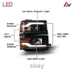 14-15 Pour Chevy Silverado Black Projector Headlights Led Drl Light Bar Pair
