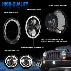 1x Phare LED Angel Eyes 7 pouces avec lumière diurne blanche 6000K pour Jeep Wrangler JK JL