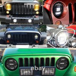 7 Phares Led Ampoule Drl & Amber Turn Signal Lights Pour Jeep Wrangler Jk Lj Cj