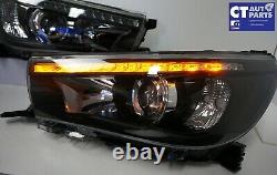 Black Led Drl Projecteur Head Lights Squeential Blinker Pour 15+ Toyota Hilux Revo