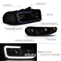 Black/smoke Led Light Bar Drl Headlight+bumper Pour 01-07 Sierra/yukon Denali