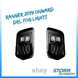 Couvre-lumière Drl Fog Avec Led's Dans La Paire Noire Pour Ford Ranger T6 2019 On