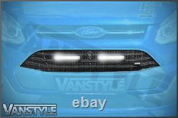 Ford Transit Custom Black Front Mesh Grille - Led Drl Lights Not Fog Chrome Lamp