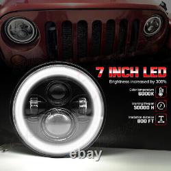 Phare LED 7 pouces avec halo d'ange et lumière DRL pour Land Rover Defender JK TJ CJ
