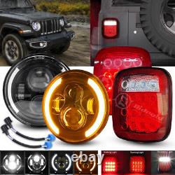Phares Led De 7 Pouces Halo Drl + Tail Lights Combo Set Pour Jeep Wrangler Tj Cj