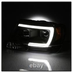 Phares Spyder Proj pour Jeep Grand Cherokee 99-04 avec barre lumineuse DRL LED noire