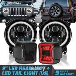 Phares à LED Combo 9'' DRL+Feux arrière de freinage pour Jeep Wrangler JL 2018-2023 US