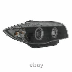 Phares avant Angel Eye Twin Halo LED DRL Projector noirs BMW Série 1 2007-2012