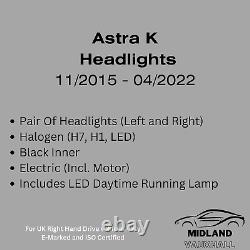 Phares avant LED DRL Vauxhall Astra K paire Mk7 2015-2022 gauche et droite