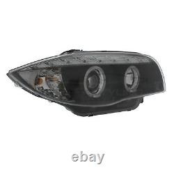 Phares de la série BMW 1 Angel Eye Twin Halo LED DRL Projector Noir 2007-2012