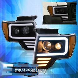Pour 09-14 Ford F150 Black Amber Led Drl Tube Projecteur Phares Lampes Paire Set