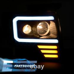 Pour 09-14 Ford F150 Black Amber Led Drl Tube Projecteur Phares Lampes Paire Set