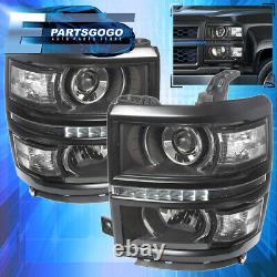 Pour 14-15 Chevy Silverado 1500 Black Housing Clear Projector Led Drl Phares