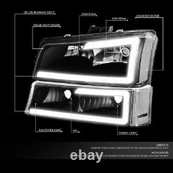 Pour 2003-2006 Chevy Silverado 3d Led Drl Headlights+bumper Lights Black Clear