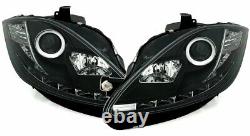 Pour Seat Leon 09-12, phares à LED noirs avec projecteurs et lampes d'éclairage
