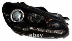 Vw Golf Mk6 Black Drl Led Devil Eye R8 Design Projector Phares Avant