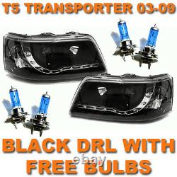 Vw T5 Transporter 03-10 Black R8 Drl Led Devil Eye Projector Head Lights Lampes