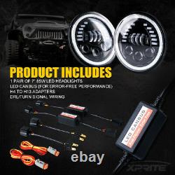 Xprite Paire 7inch 85w Phares Led Drl Halo Angle Eyes For Jeep Wrangler Jk