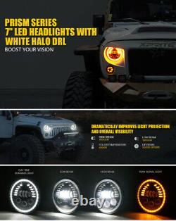 Xprite Paire 7inch 85w Phares Led Drl Halo Angle Eyes For Jeep Wrangler Jk
