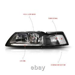 (barre Lumineuse Led Drl) Lampes Frontales Black/clear Corner Pour Ford Mustang 99-04